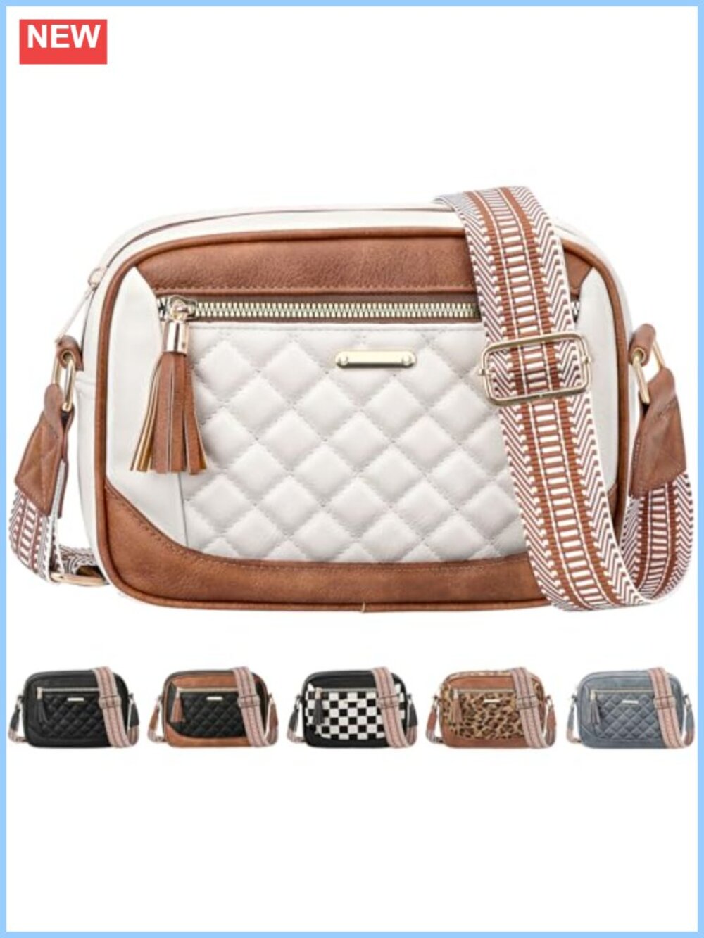 Vegan Leather Quilted Crossbody Bag Women Satchel Adjustable Strap
